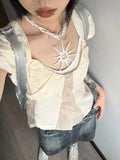All-match Square Collar Shirts Women Y2k Slim Fit Single Breasted Blusas Mujer 2024 Summer New Puff Sleeve Blouses-Outfit
