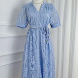 Fongt High-End Temperament Dress 2025 Summer Fashion Strap To Waist Single Buckle Embroidery Mesh Long Dress Woman