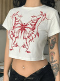 Butterfly Print White Crop Top-Outfit
