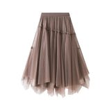 Fongt Yarn Dress Girl Spring New Nail Bead Irregular High Waist Front And Reverse Two Sides Wear Medium Long Yarn Skirt 2002