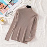 Autumn Women Pullover Sweater Half Turtleneck Long Sleeve Knitted Jumper Winter Elastic Solid Basic Ladies Blouse New