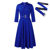 Fongt Women's Spring New Fashion Clip Solid Color High Waist Elegant Grand Size Dress
