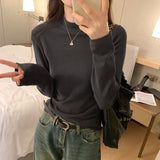 Shoulder Half-High Collar Long-Sleeved Cashmere Bottomed Blouse Women's Autumn And Winter New Thickened Underwear Thin