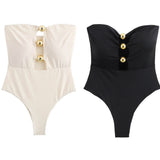Fongt Summer New Metal Accessories Opening Design Bra-Smeared One-Piece