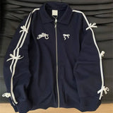 Blue Bow Stripe Zipper TrackJackets-Outfit
