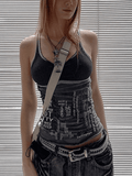 Contrast Letter Stripe Tank Top-Outfit