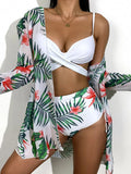 Fongt New 2024 Bikini Gathers The Sexy Mesh Three-Piece Split Print Swimsuit