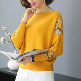 Embroidery Batwing Sleeve O-Neck Spring Sweaters Women Casual Loose Knitted Pullovers Large Size Knitwear Tops