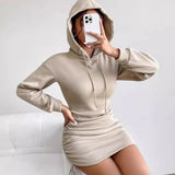 Fongt Sexy Wind Breeze Drawstring Design Hooded Bag Long-Sleeved Dress Woman