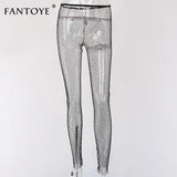 Crystal Diamond Mesh Pants Women Sexy Summer Hollow Out Transparent Loose Long Fishnet Pants 2022 New Beachwear