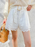 Fongt New French Embroidered Cotton Shorts Women White Southern Oil Holiday Casual Pants Women's