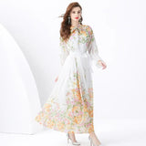 Fongt Suit Women's Long-Sleeved Print Chiffon Top High-Waist Long Skirt Two-Set Women