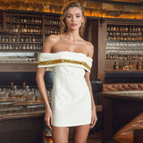 Sexy Dress Woman 2025 Summer New Fashion Word Shoulder Drill High-Sensing White Short