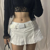 Fongt New Solid Color Personality Street Spice Girl Style Women's Denim Pleated Skirt