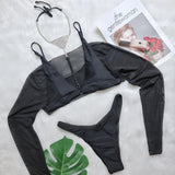 Fongt New Bikini Sexy Luxury Crystal Diamond Neck Chain Swimsuit Sweater Three-Piece Women's