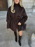 Fongt Spring And Autumn Women's Explosive Temperament Hairy Dark Brown Short Loose Thaied Coat Woman
