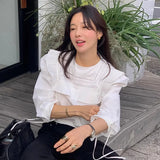 Lager Lapel Shirts Blouses Lace Up Long Sleeve Blusas Mujer Loose Camisas Korean Chic Ropa Spring Womens Clothing-Outfit