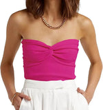 / Summer 2023 New Solid Color Twisted Woven Sling Short Tight Back Strapless Knitwear Women's Wear-Outfit