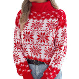 Fongt Shooting Autumn And Winter Snowflake Pattern Lantern Long Sleeve High-Necked Collar Sweater Women's Christmas