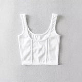 Fongt / Summer 2024 U-Collar Fishbone Sticker Mesh Stitching Vest Women's Elastic Slim Back Render Vest-Outfit