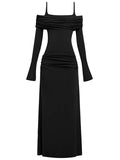 Temperament Dress Women 2025 Spring New Fashion Simple Style Solid Color Square Body Of High-End Feeling Long-Sleeved