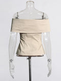 Fongt Socialite Light Ripe Wind Autumn 2024 New One-Line Collar Open Shoulder Splicing Design Slim Suit Jacket-Outfit
