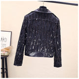 and winter new 2020 slim and versatile sequins stitching washed PU leather women's short Motorcycle