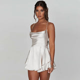 Fongt Summer New Sexy Slimming Bare Back Solid Color Sling Dress Short