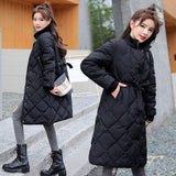 Jacket Long Fashion Winter Clothes Size Long Sleeve Stand Belt Korean Black Ropa Para Mujer Chaqueta Casaco