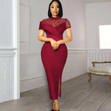 Fongt Large-Size New Round-Neck Lace Retro Dress Lotus Side Short-Sleeved Performance Costume Blackdress