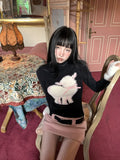 Winter Japanese Style Print Knitted Sweater + Pink Slim Mini Skirt Casual Kawaii 2 Piece Set Cute Fashion Clothing Woman-Outfit
