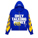 Flame Letters Print Hoodies Gothic American Style Zipper Oversized Hoodies Couple Spring Autumn Y2k Casual