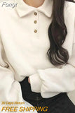 Fashion Sweatshirt Women Solid Casual Pullover Preppy Style Straight Long Sleeve Turn Down Collar Office Lady