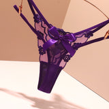 Fongt Sexy Embroidery Lady T-Word T-Tants Lace Transparent Hollow Seduction Hot Red Life Year Tpants