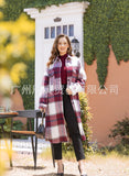 Autumn Winter Lady Classic Plaid Coat Lapel Double Bag Long Loose Versatile Coat-Outfit