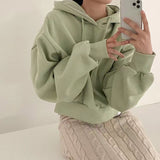 Solid Color Oversized Cropped Hoodie-Outfit