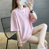 Summer Women T Shirt harajuku solid T-shirts students korean Casual loose Short Sleeve pink white Tops 90s Female Tee
