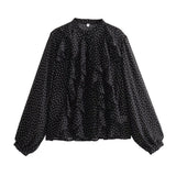 Fongt 2025 New Women's Folding Decoration Wave Dot Printing Loose Shirt 8741232