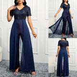 Fongt Solid-Color V-Neck Fashion Sleeves Sleeves Elegant Body-Pair Party