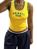 Letter Embroidery Contrast Color U Neck Tank Top-Outfit