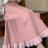 Pleated Patchwork Mid-length A-line Knitted Skirt-Outfit