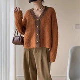 Fongt Small Fragrant Wind Winter New Female Bump Color V-Neck Loose Long-Sleeved Single Breasted Sweater Jacket Coat Tide-Outfit
