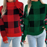 Fongt Autumn And Winter Casual Lattice Lantern Long-Sleeved Turtleneck Sweater Women's Christmas