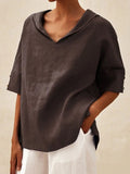 Fongt Summer New Women's Solid Cotton Loose Top T-Shirt Short Sleeves