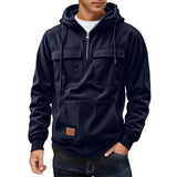 Fongt Men's Casual Coat Hooded Autumn And Winter Tunic Station Multi-Pocket Zipper