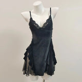 Fongt Sexy Little Chest Thin Pajamas With Thoracic Mat Women Autumn New Ice Wire Splicing Mesh Pure Desire Hanging Skirt