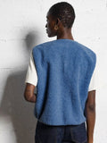 Fongt Women's Sleeveless Woolen Vest Blouse Fashion Lady Single Buckle Vest Down Women's Cotton Vest