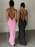 Bodycon Dress Spaghetti Strap Backless Sexy Maxi Dress Summer Elegant Party Wedding Evening Long Dresses for Women