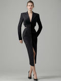 Spring 2025 New Fashion Temperament V-Neck Belt Design Single-Dlong Buckle Long Blazer