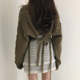 New 2021 Women's Autumn Winter Sweaters Pullovers Lace Up Bow Solid Minimalist Cute Elegant Casual Short Tops